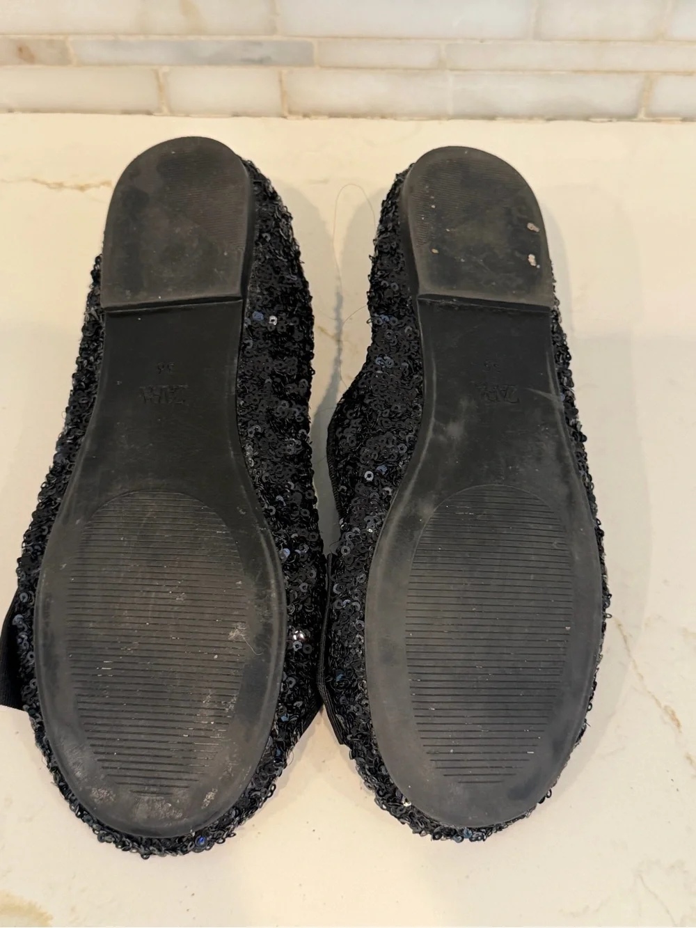 Zara Kids Sequin Bow Ballet Flat - Black US Big Kid 3.5